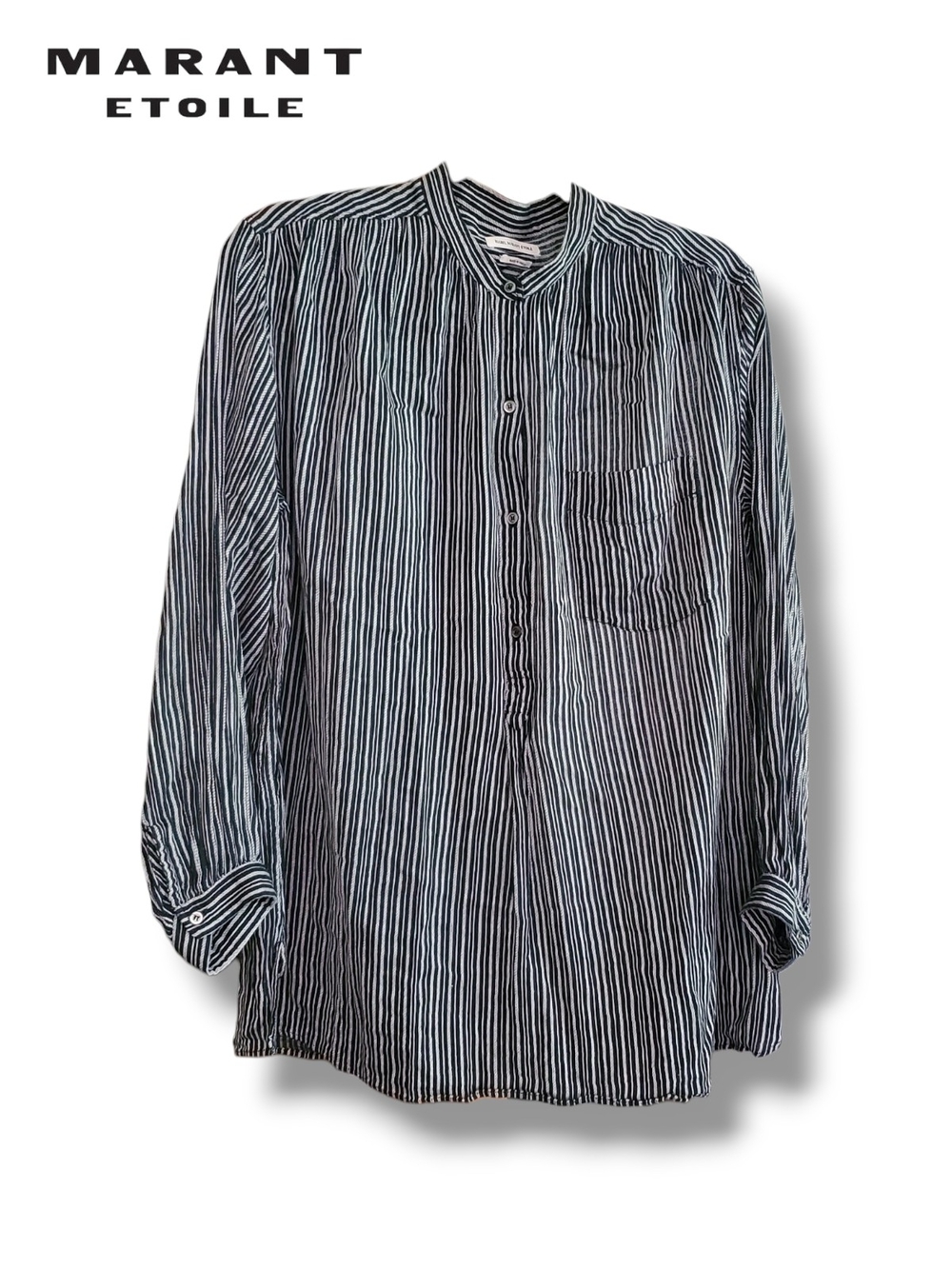 Isabel Marant Black & White Striped Cotton Band-Collar Tunic Blouse Size 40 US 8